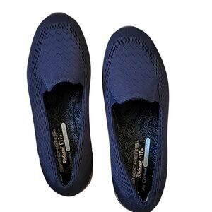 Sketchers Relaxed Fit Navy Dark Blue Slip Ons Flats Size 7.5 Wide Heel